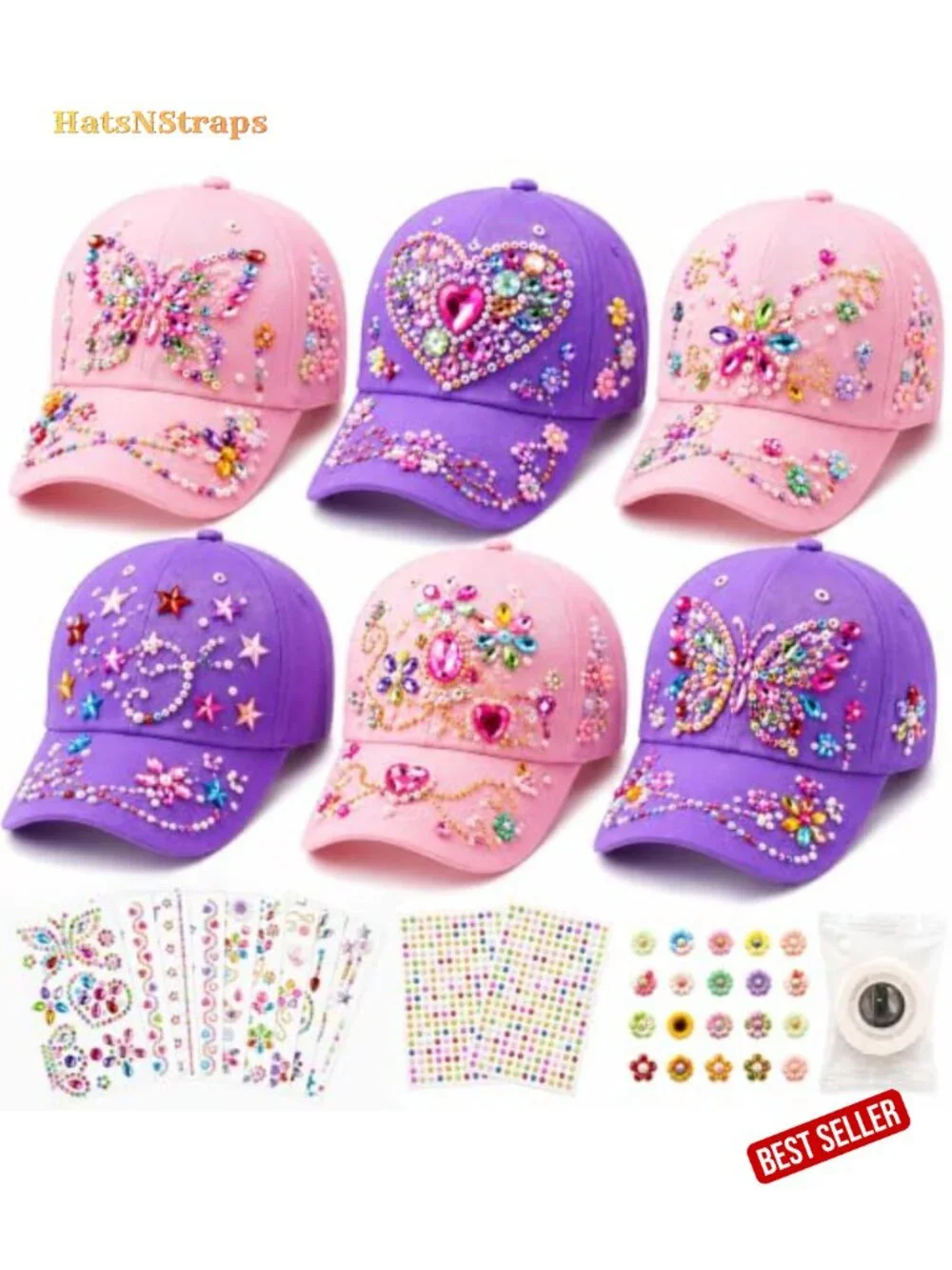 6 Blank Adjustable Baseball Hats DIY Craft Kit with Painting Accessories